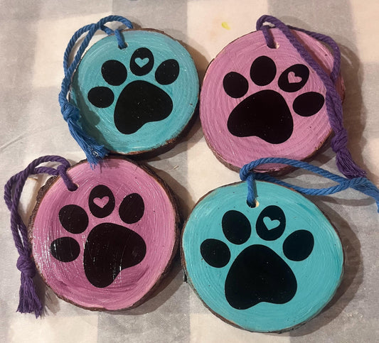 Wood slice Paw Print Ornament